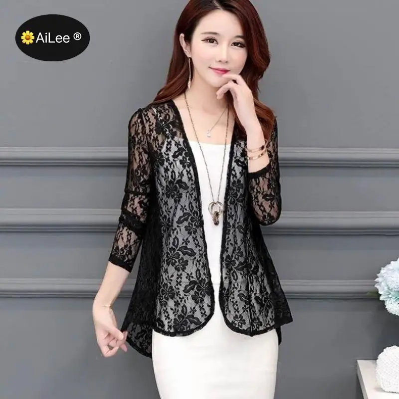 

Design Asymmetry Blouse Fashion Loose Thin Cardigan Sunscreen Open Stitch Shirts Lace Crochet Coat Female Chic Classic Chemise