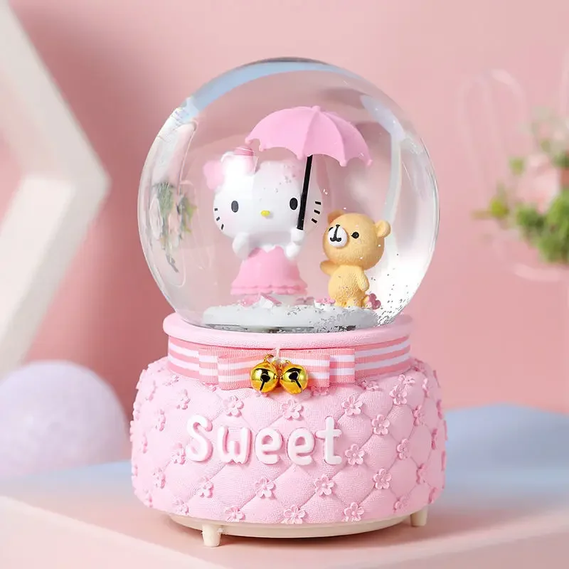 Kawai Sanrio Cute Hello Kitty KT Cat Snowflake Music Box Music Box Crystal Ball Orchings Little Girl Children\'s Birthday Gift