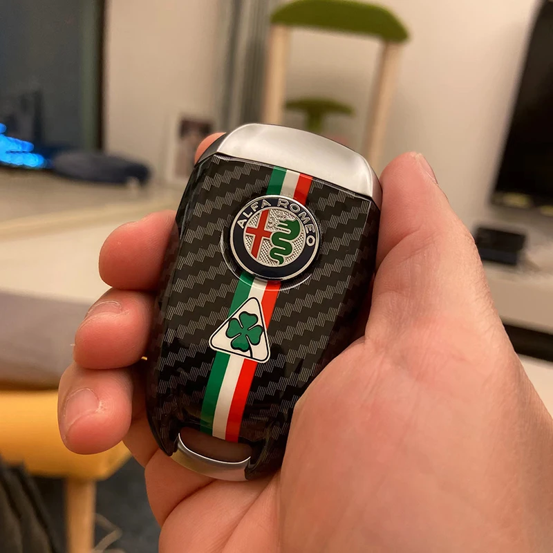 Key Case Car Key Cover Replacement Key Case for Alfa Romeo Giulia Stelvio Tonale Carbon Fiber Style