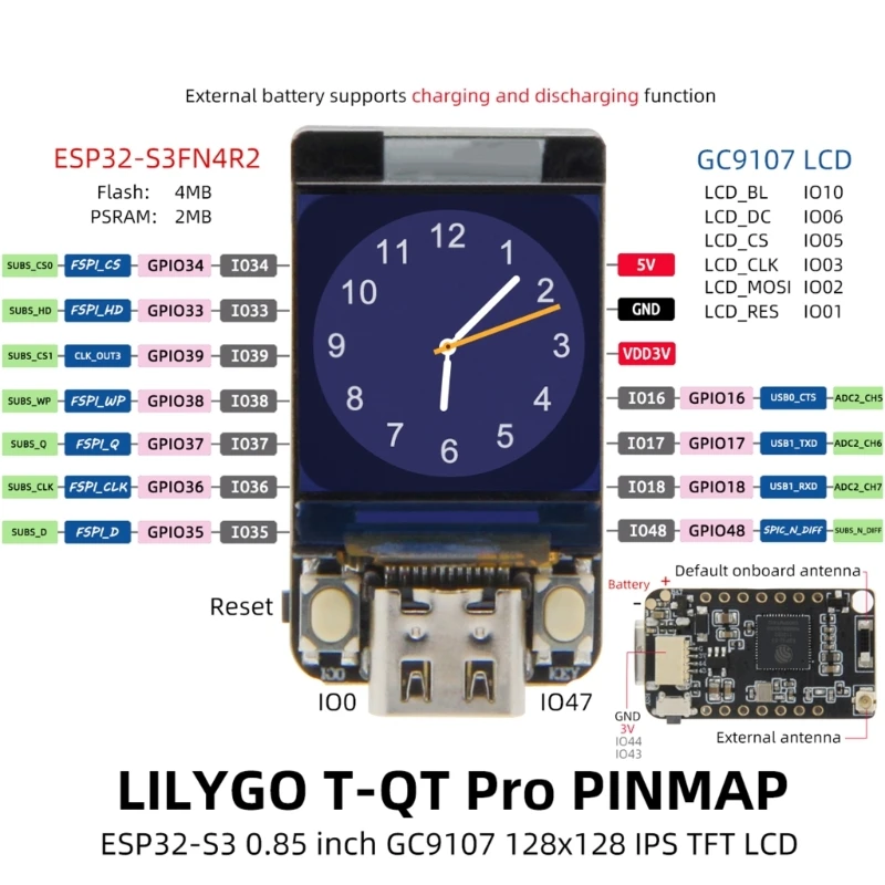 T-QT V1.1 Ǵ Pro ESP32-S3 ÷  IO04 IO00 + IO47  