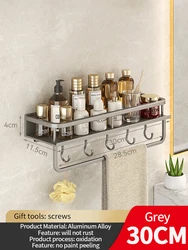 Aluminum Wall-Mounted Bathroom and Kitchen Storage Shelf (Grey 30cm bar)