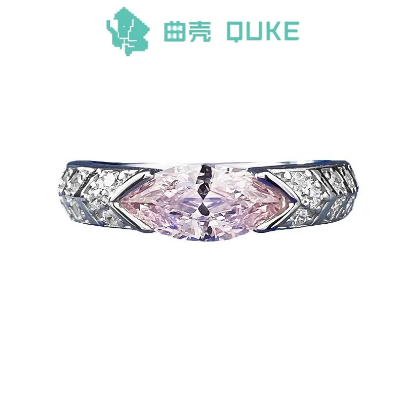 

New S925 Silver Inlaid 5 * 10mm Horse Eye Pink Diamond Personalized Ring for Women's Simple Daily Ins Style Dinner Wedding