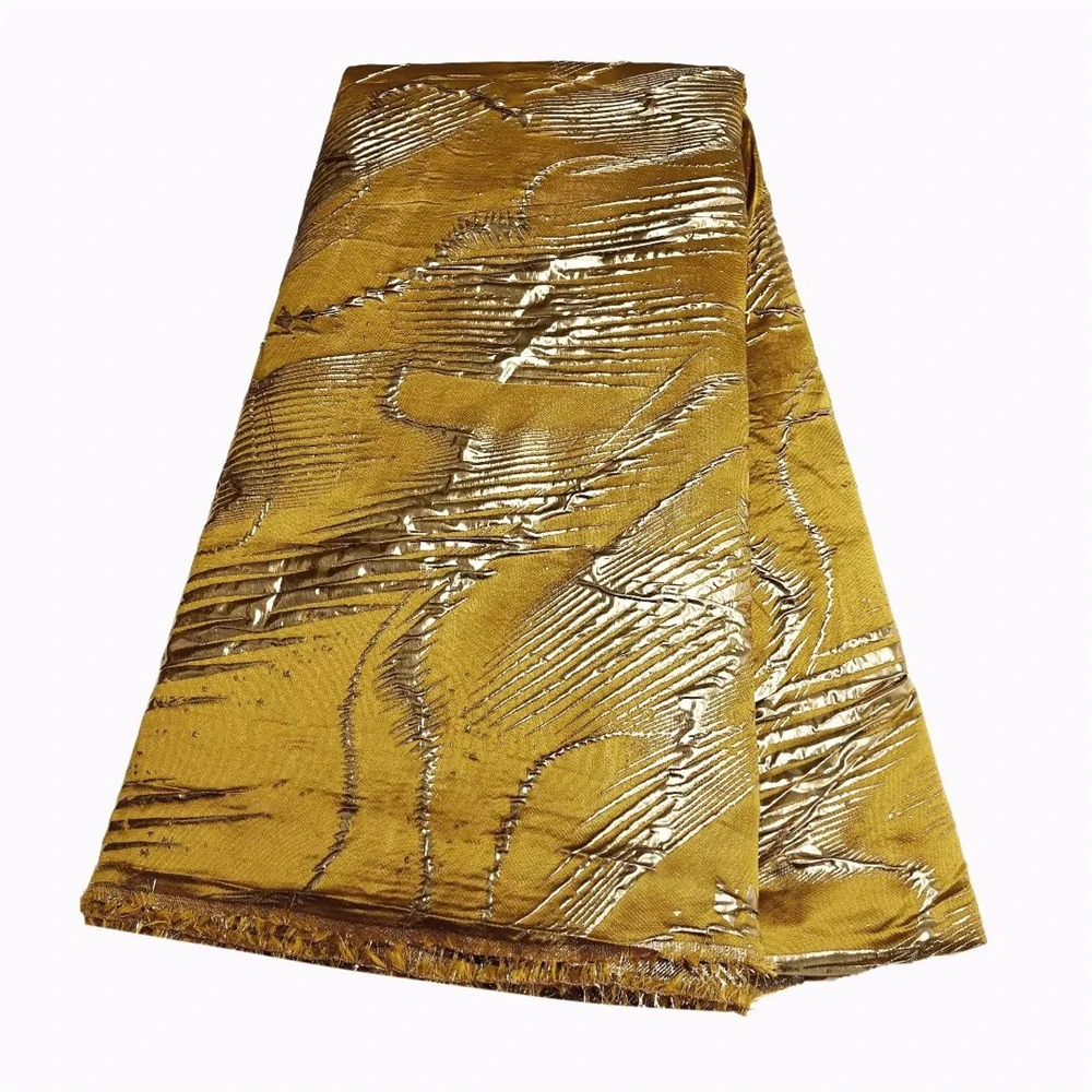 

African Jacquard Lace Fabric Gold Brocade Lace Weave Organza French Lace For Women Dress 5 Yards