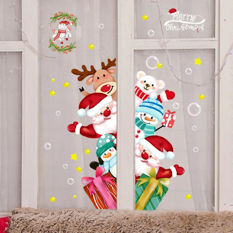 

Merry Christmas Wall Sticker Santa Claus Elk Bear Glass Window Door Festive Decoration Mural Decals Wallpaper Cartoon Sticker
