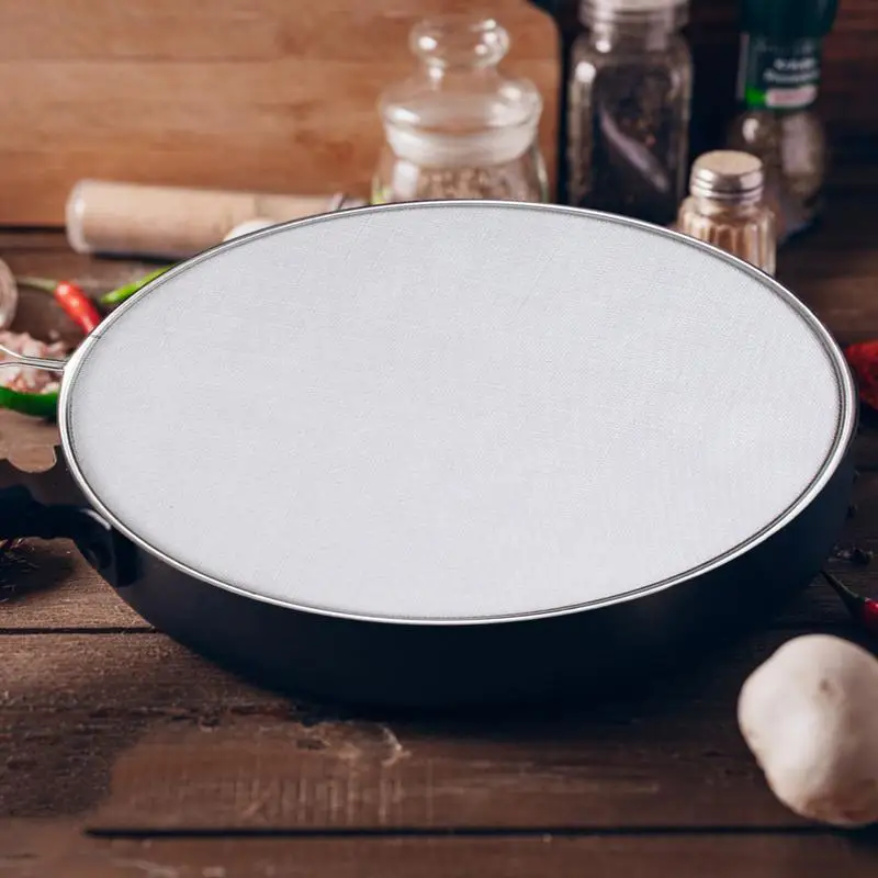 21cm/25cm/29cm/33cm Oil Splatter Screen Stainless Steel Fine Mesh Grease Splatter Guard with Wooden Handle for Frying Pan Tools