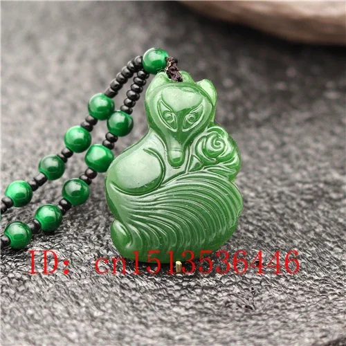 

Carved Fox Rose Jade Pendant Natural Chinese Green Beads Necklace Charm Jadeite Jewellery Fashion Lucky Amulet Gifts for Women
