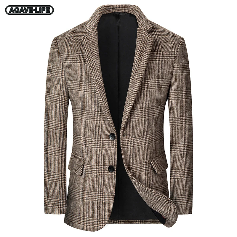 

Autumn Winter Men's Short Woolen Suit Jacket Bussiness Men Classic Plaid Slim Jacket Men Casual Comfortable Fashion Jacket M-4XL