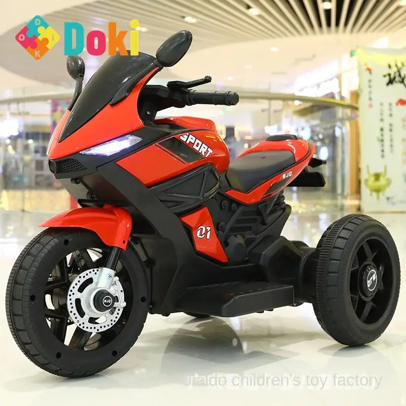 Doki Toy Children's Electric Motorcycle Tricycle 2-6 Boys And Girls Electric Toy Car Can Sit People Stroller Battery Car