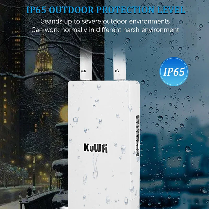 KuWfi 4G Lte Router 150Mbps Wi-Fi Router Wireless SIM Modem Outdoor Waterproof Detachable Antennas Support 48V POE for Camera