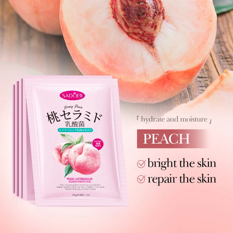 5/10pcs SADOER Peach Lactobacillus Face Mask Moisturizing Brightening Hydrating Nourishing Firming Facial Masks Face Skin Care