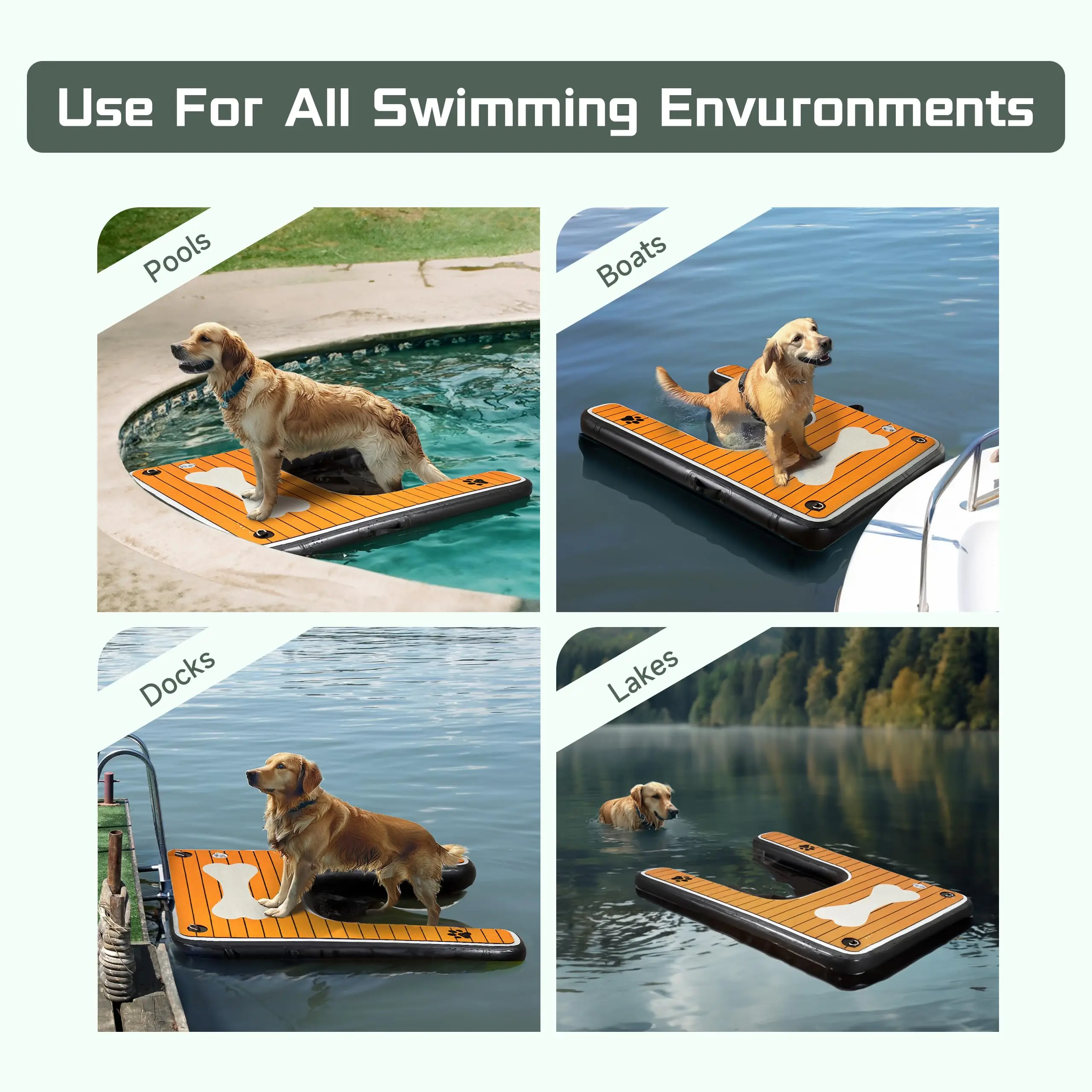 150cm Large Step  Inflatable Dog Water Ramp Dogs Up to 210 lbs Floating Non-Slip EVA Foam Platform for Pool, Boat, & Dock 6