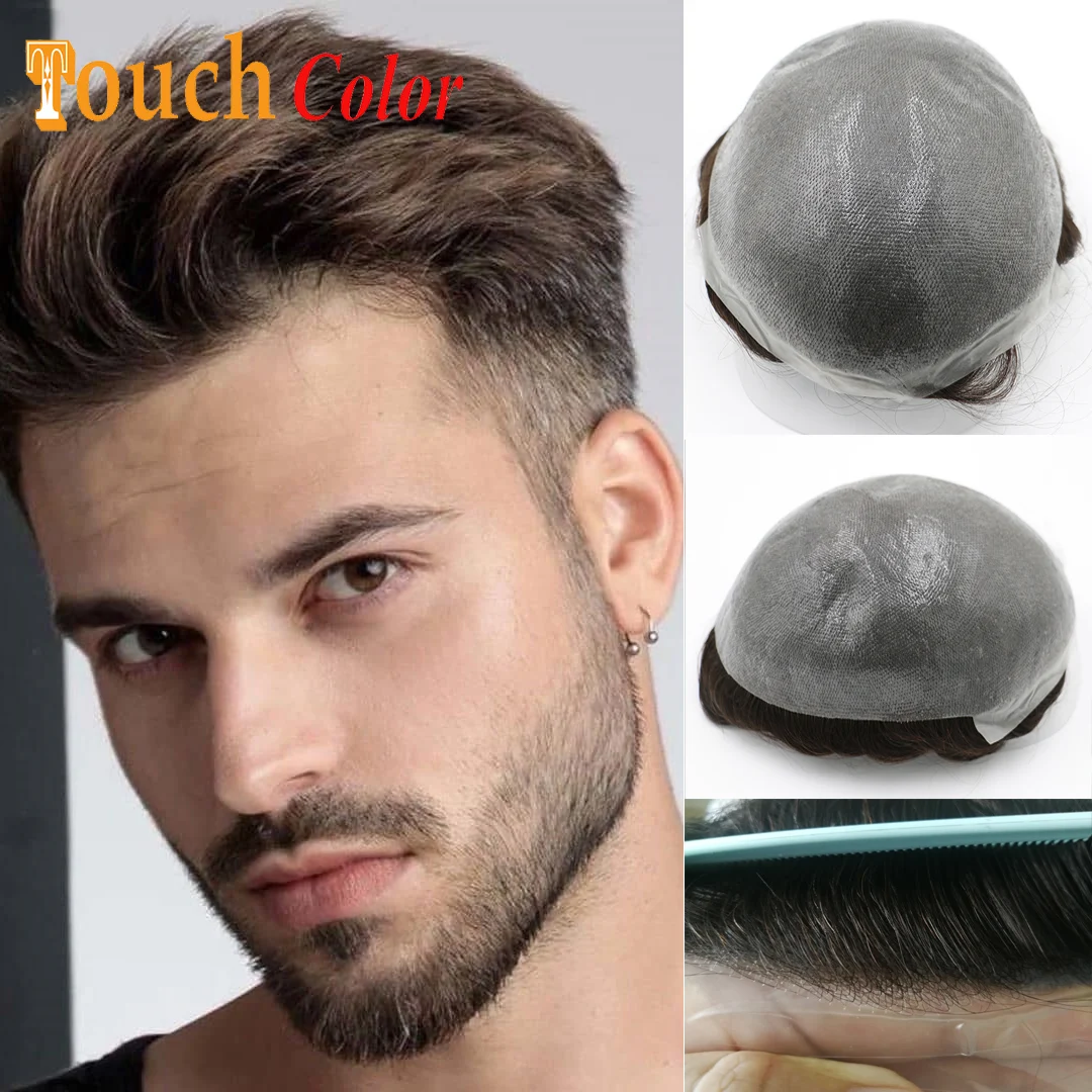 

0.04mm Thin Skin Base Men's Capillary Prosthesis Invisible Hairline Men Toupee Natural Men Wig Natural Human Hair System