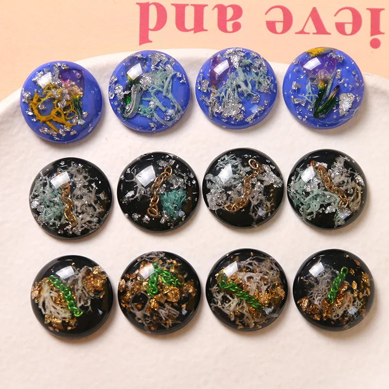 

Glitter Transparent Style Round Floral Resin Cabochons Ornament Accessories 20mm 60pcs Flatback Cameo Patch Sticker Garment DIY