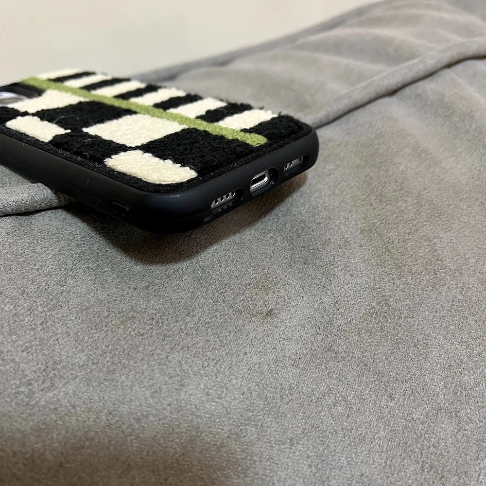 Checkerboard Embroidery Fluffy Plush Phone Case for IPhone 14