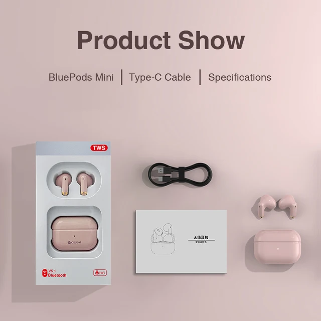 【2022 NEW】GENAI BluePods Mini Wireless Headphones Earphones Bluetooth 5.1 Earbuds in-Ear Handsfree TWS Earphone for Smartphone 6