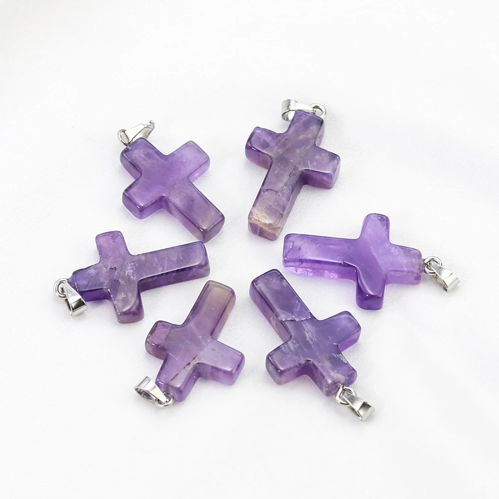 

2PCS Excellent Amethyst Glass Cross Pendant Necklace Earring Bracelet DIY Ladies Jewelry Jewelry Making Accessories