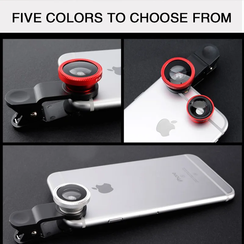 3-in-1 Wide Angle Macro Fisheye Phone Lens Kit 0.67X Wide Angle Zoom Fish Eye Macro Lenses with Fixation Clip for iPhone Samsung