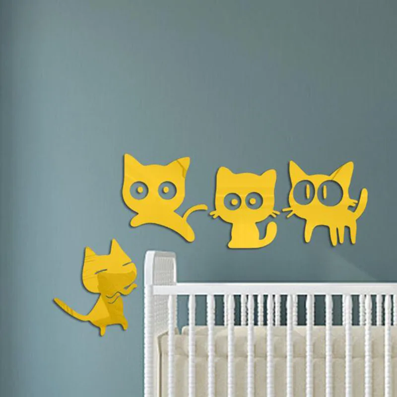 2 Sets Acrylic Cute Car Mirror Sticker Decorated Self-adhesive Wall Stickers for Children Bedroom Living Room