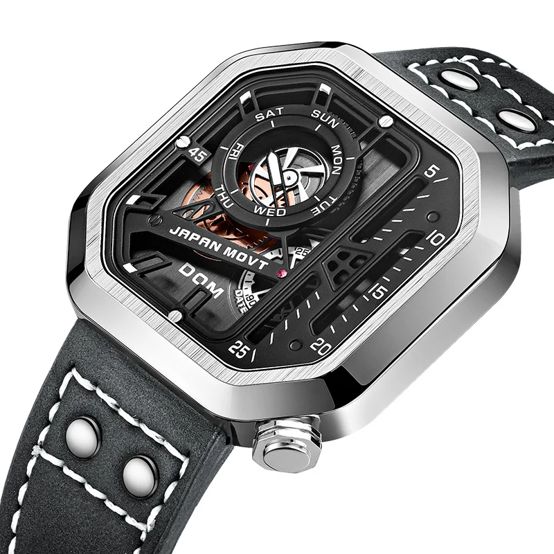 DOM WATCH MAN Fashion Creative Chronograph Calendar Quartz Skeleton Punk Wind Waterproof Men's Watch Free Shipping M-1358L-1M