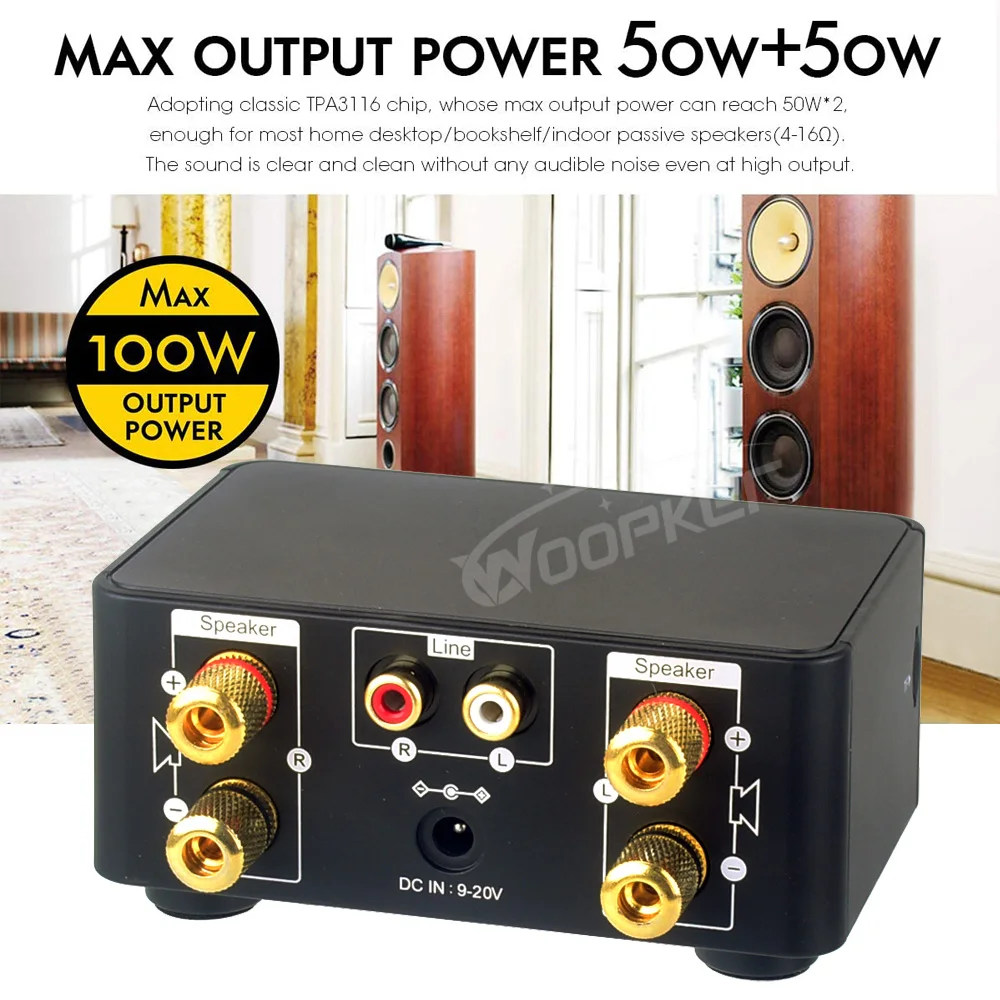 Digital Bluetooth Power Amplifier 50Wx2 Hifi Class D Mini Amp 2.0 Channel Stereo