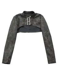 Women Biker style Long sleeve Double Bucket Co-ord Pu Faux Leather Assassin Ultra Cropped Jacket