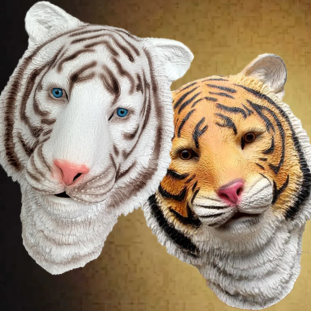 Realistic Tiger Mask Cosplay Full Head Animal Mask Halloween Costume Party Cute Latex Carnival Gift Adult Animal Prop,full face mask,half face mask