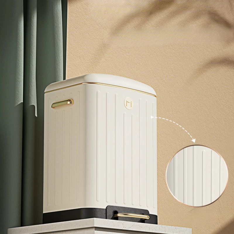 

Retro Kitchen Trash Can Household Living Room Light Luxury Good-looking Large Stainless Steel Pedal with Lid