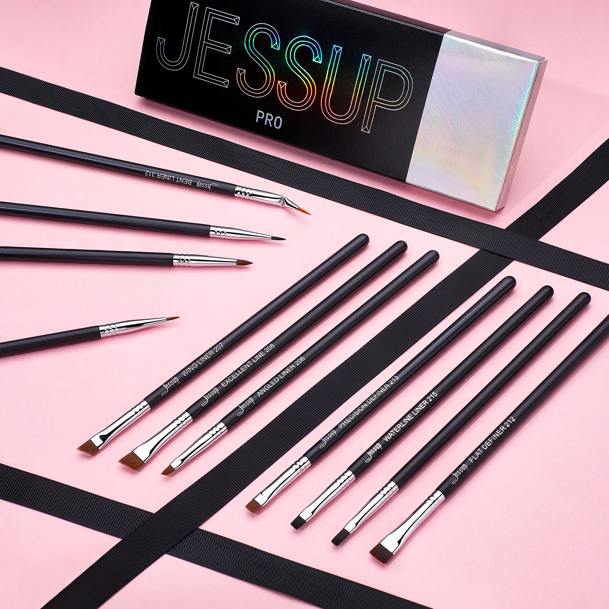 Jessup 아이라이너 브러쉬 세트, 프로 아이라이너 브러쉬, 테이퍼 앵글 플랫, 초미세 정밀 아이 메이크업 브러쉬 세트, T324, 11 개