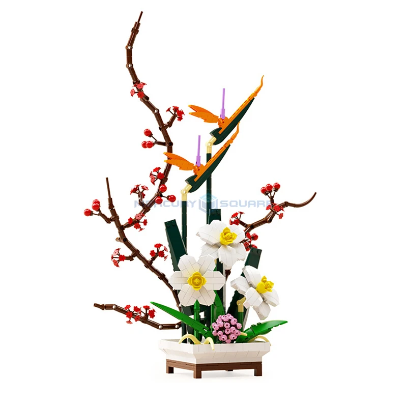 Narcissus Plum Blossom Moc Flower World Blocchi In Vaso Collezione Botanica Decorazione Vegetale Modello Building Bricks Toy Gift Kit