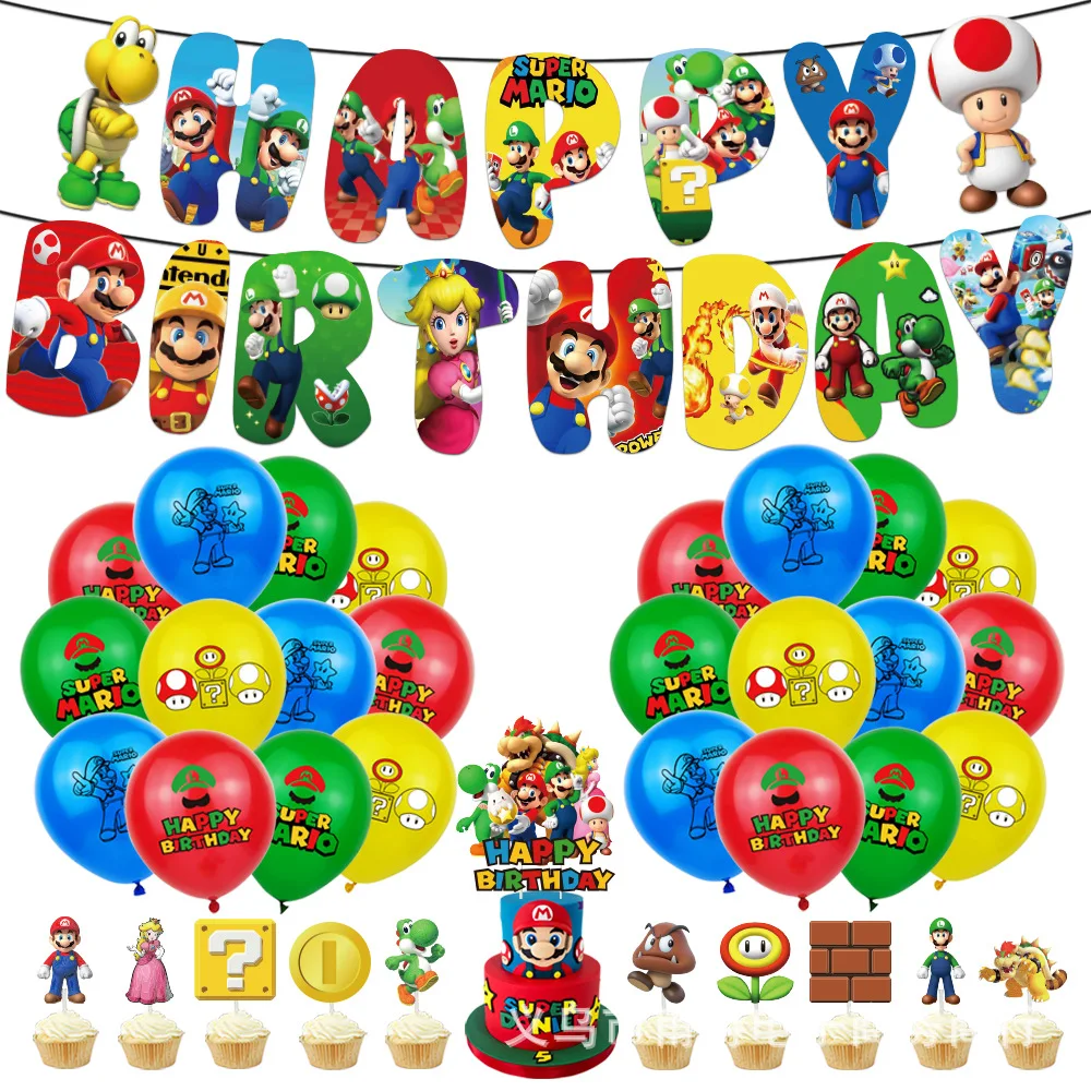 Nuovo Gioco 1Set Super Mario Birthday Party Decoration Mario Balloon Banner Sfondo Super Brother Party Supplies Baby Shower