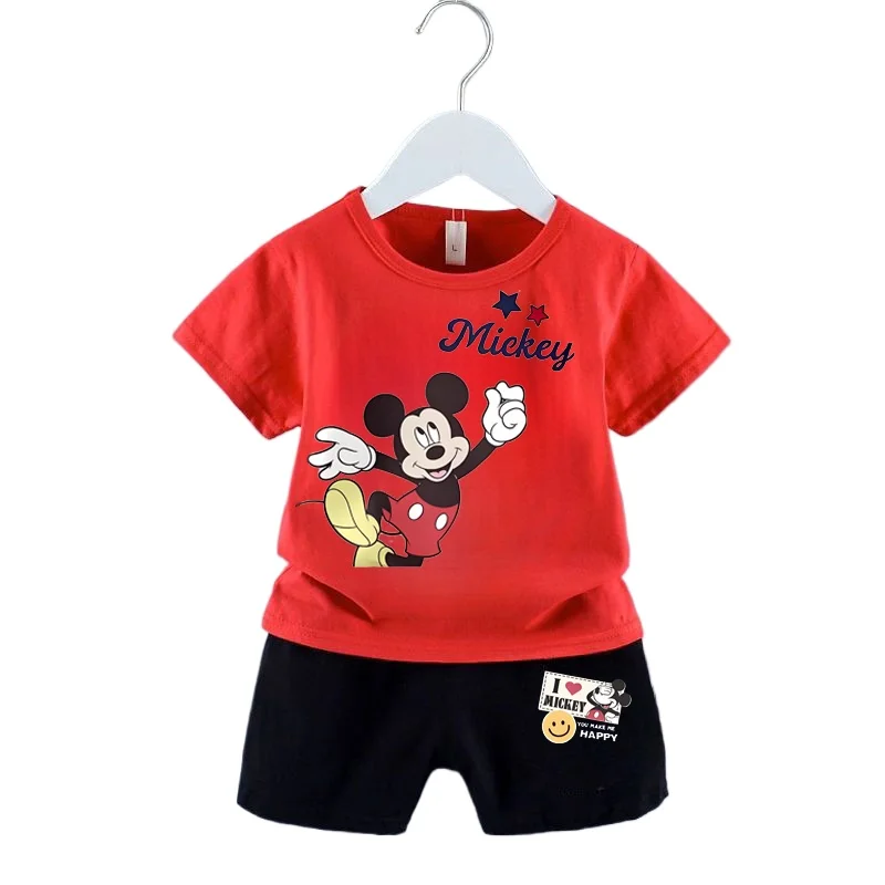 DISNEY Summer Children's Pullover Sets Mickey Print Boys Clothing Sets Breathable Thin Kids Tshirt And Shorts 2pcs Suit 6
