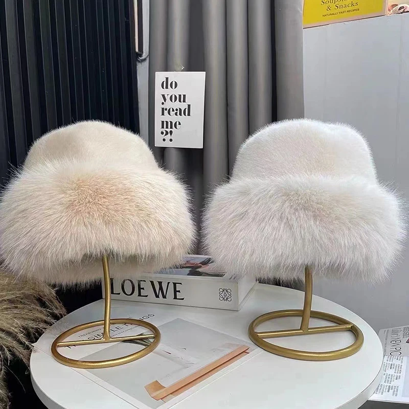 Women bucket hat Fluffy faux fur bucket hat for women warm winter hat