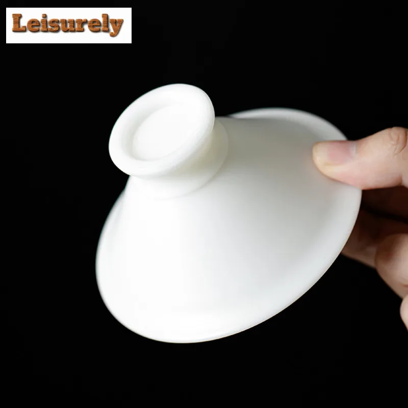 Chinese White Jade Mud Ceramic Teacup White Porcelain Bamboo Hat Tea Bowl Personal Jade Clay Cone Master Cup Kung Fu Teaset Gift