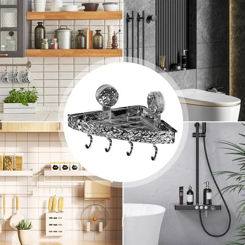 Bathroom Shelf Rack Storage Rack Wall Shelf Organizer Clear Bathroom Shower Organizer No Drilling Suction Cup Wall Mounted Drain Rack