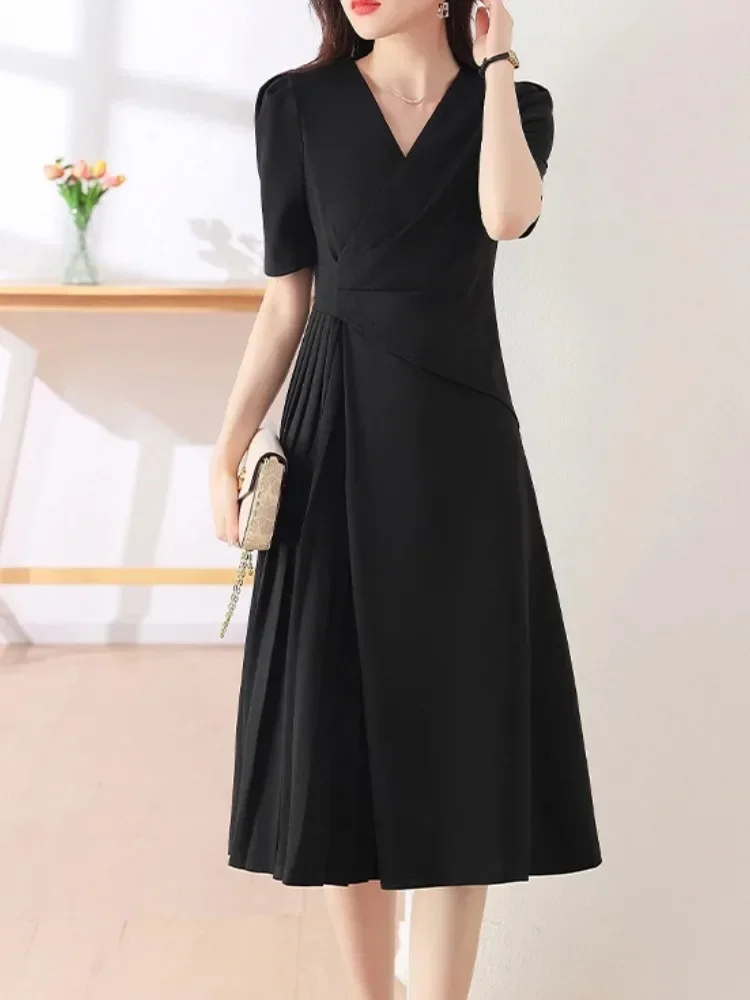 V Neck A Line Casual Dresses With Sleeves Women Elegant V-Neck