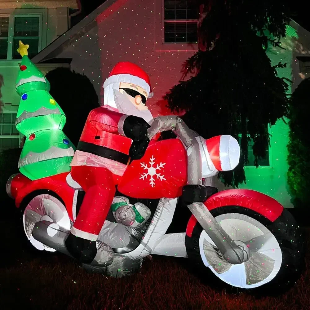 

Christmas Outdoor Inflatable Santa Claus Riding Motorcycle with LED Lights Blow Up Yard Decoration Xmas Party Holiday Decor Prop