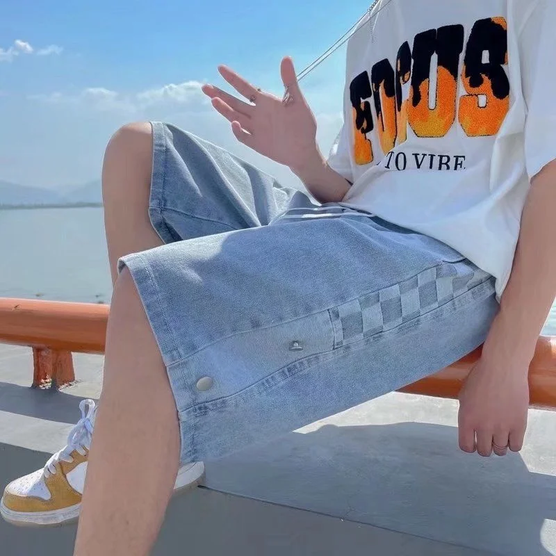 

5-point Denim Shorts Summer All-match Tooling Jeans Fashion Casual Pants Hiphop Street Breasted Casual Straight Wide-leg Shorts