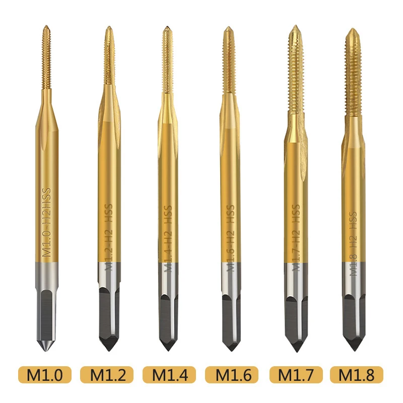 HSS 나사탭 기계탭 티타늄 코팅 금속 나사구탭 드릴 드릴 비트 M1 M1.2 M1.4 M1.6 M1.7 M1.8 시리즈