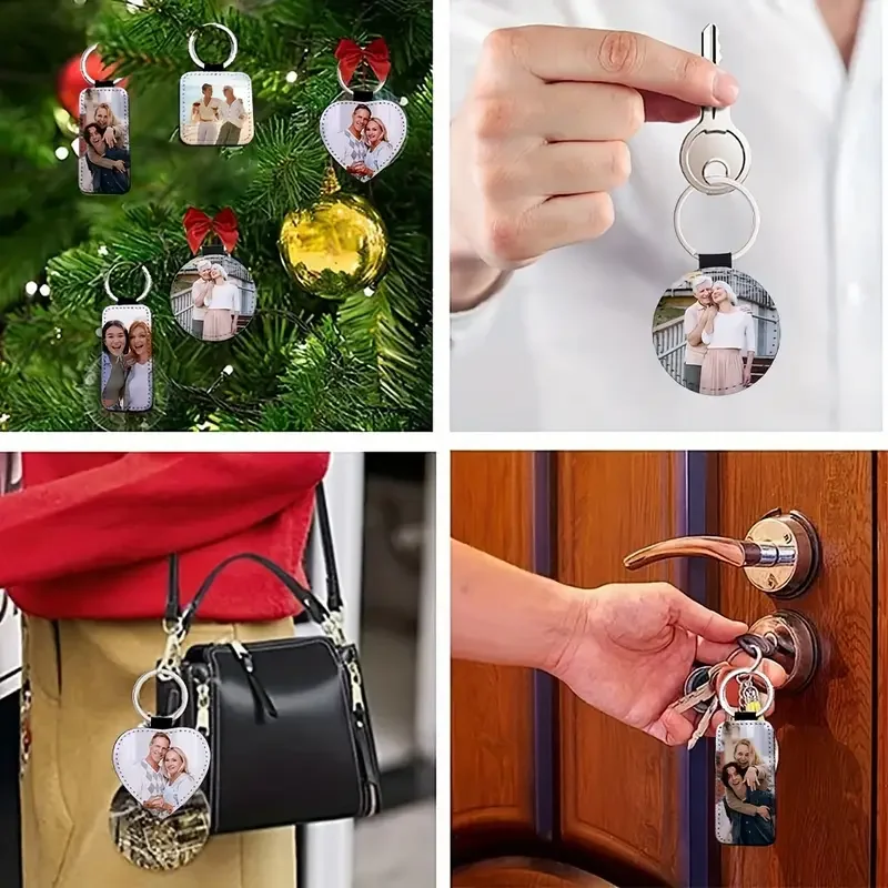 1 Custom Photo Keychain - Personalised PU leather round keyring with sublimation printing, unique personalised gift 3