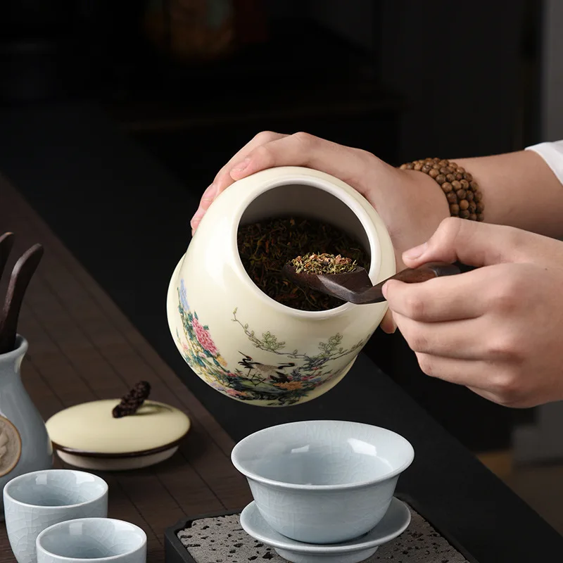 Chinese Vintage Ceramic Tea Caddy Multifunctional Storage Tea Pot Porcelain Sealed Jar Set Kitchen Container Tin Cans,tea tin box,tea canister