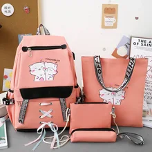 

4 pcs sets canvas School Bags For Teenage Girls Female Children Shoulder Bags New Trend Female Backpack Fashion Women Backpack
