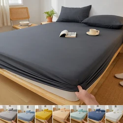 Cotton Fitted Sheet with Elastic Bands Solid Color Non Slip Durable Mattress Covers for Double King Queen Bed 140/160/200/220cm