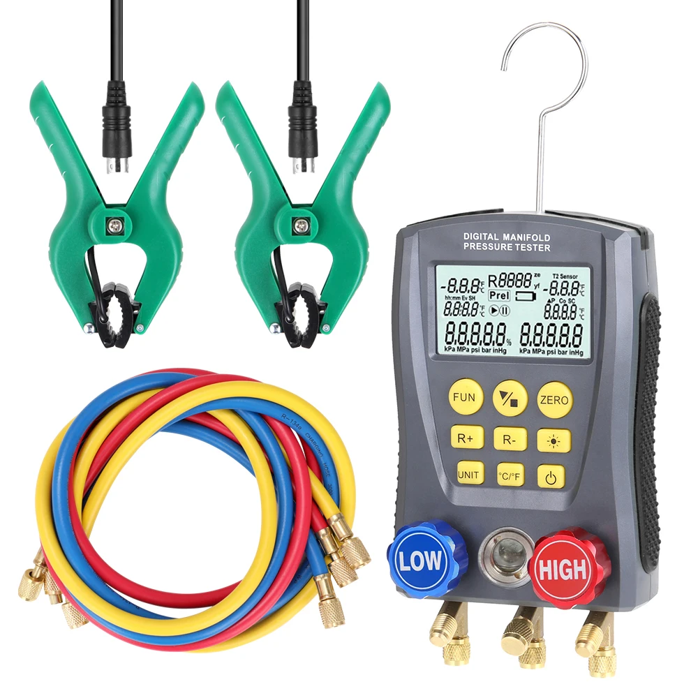 Pressure Gauge Refrigeration Digital Vacuum Pressure Manifold Tester Air Conditioning Temperature Tester Valves Tool Kit