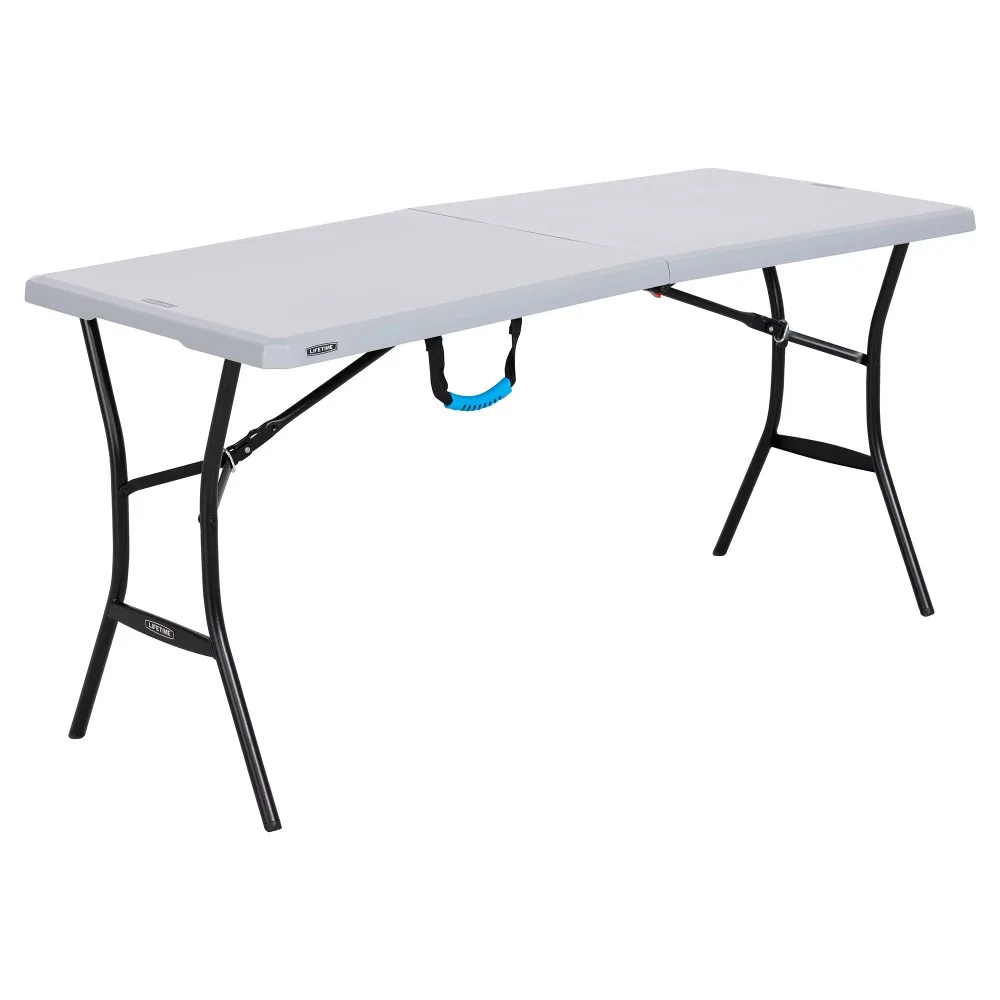 

Furniture Free Shipping Portable Foldable Table 5-Foot Fold-in-Half Table Gray Portable Folding Tables Furnitures Camping desk
