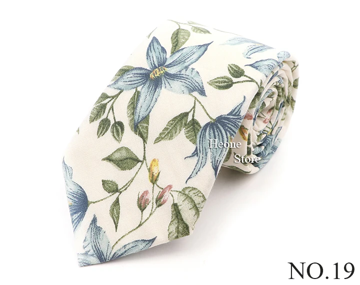 Neue schicke Blumenkrawatte aus 100 % Baumwolle für Herren, schöne Krawatte mit Blumenmuster, helle Farbe, lässig, schmal, dünn, Anzug-Accessoire – Detail 20