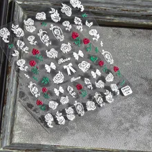 

Valentines White Red Rose Flower 5D Nail Art Decorations Stickers Nail Decoration Art Decor Embossed Decals Wedding Manicure