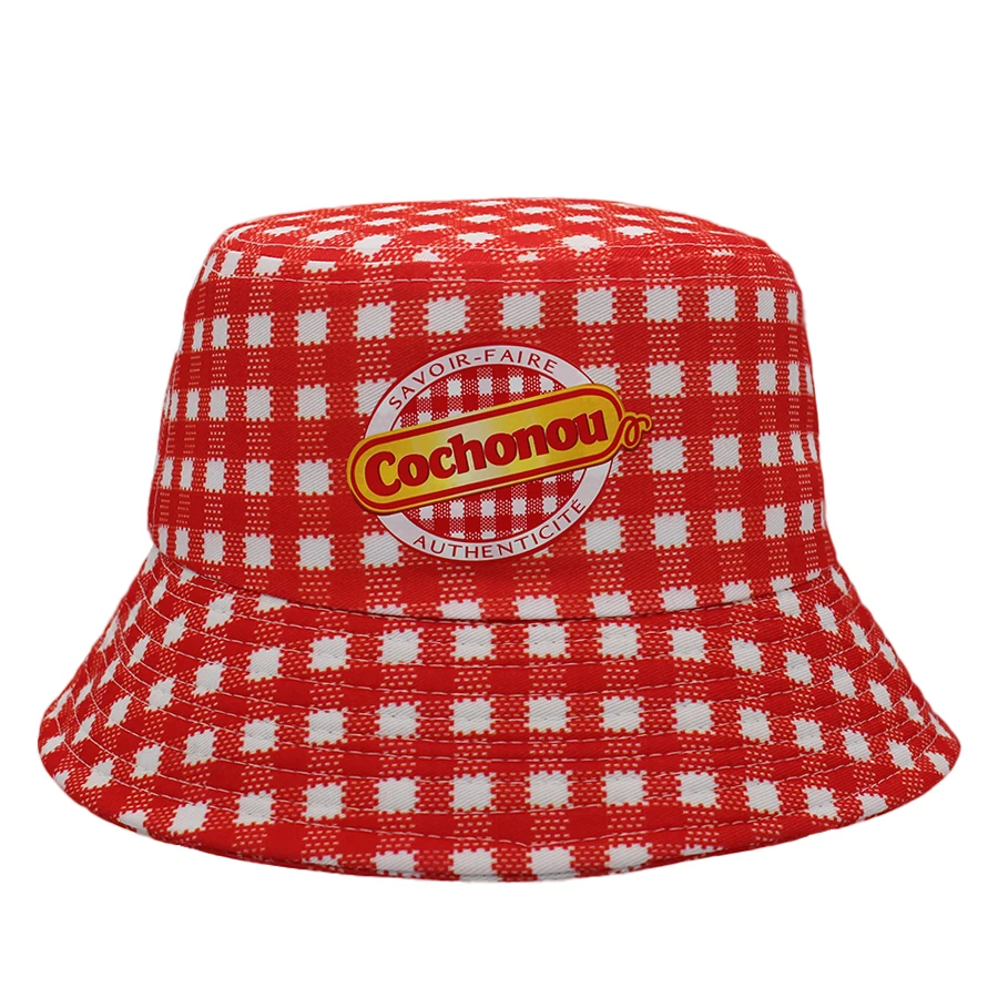 Beautiful Cochonou bob hats red plaid style Bucket Hats for men women  unisex Breathable Outdoor Panama caps fisherman hats
