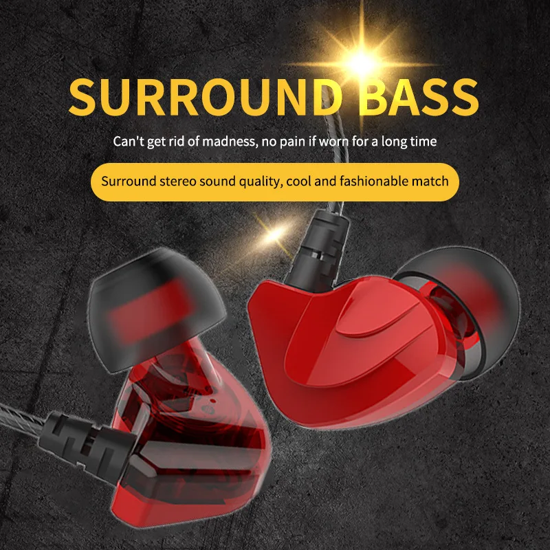 

3.5mm Sports Earphone Wired Earphones Universal In-ear Headphones Subwoofer Stereo Headset With Mic Noise Cancelling Earbuds