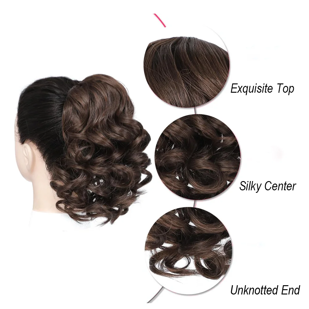 Synthetic short wave curly drawstring ponytail hair extensions suitable for daily use parties and gatherings for women