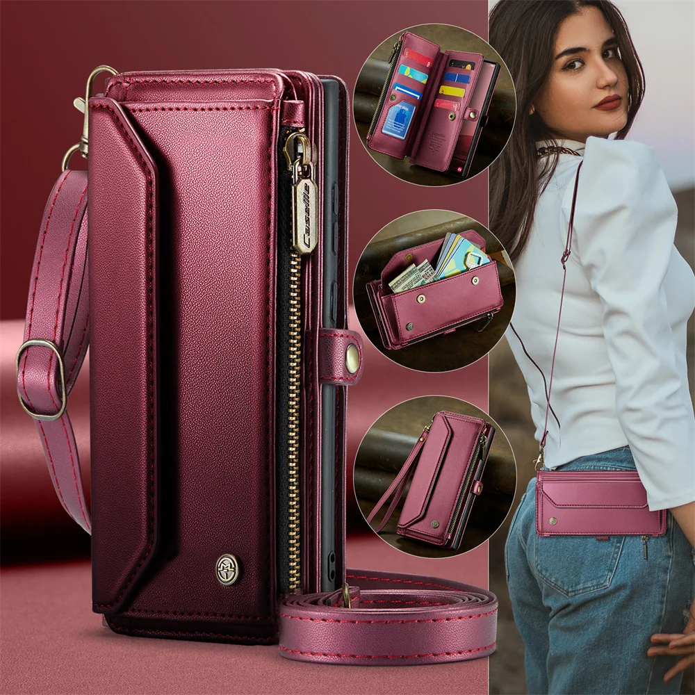 Retro Leather Wallet Phone Case with Magnetic Closure and Trifold Holder